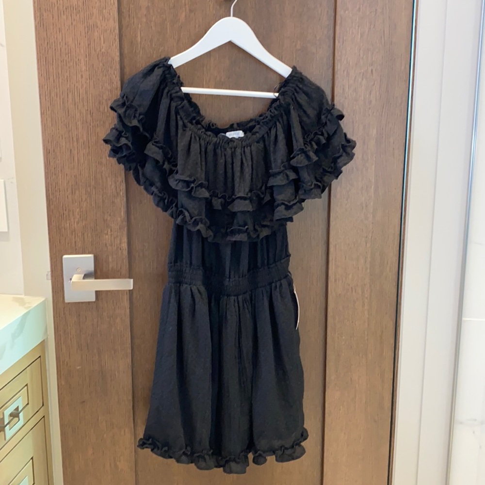 Off the shoulder black ruffled mini dress